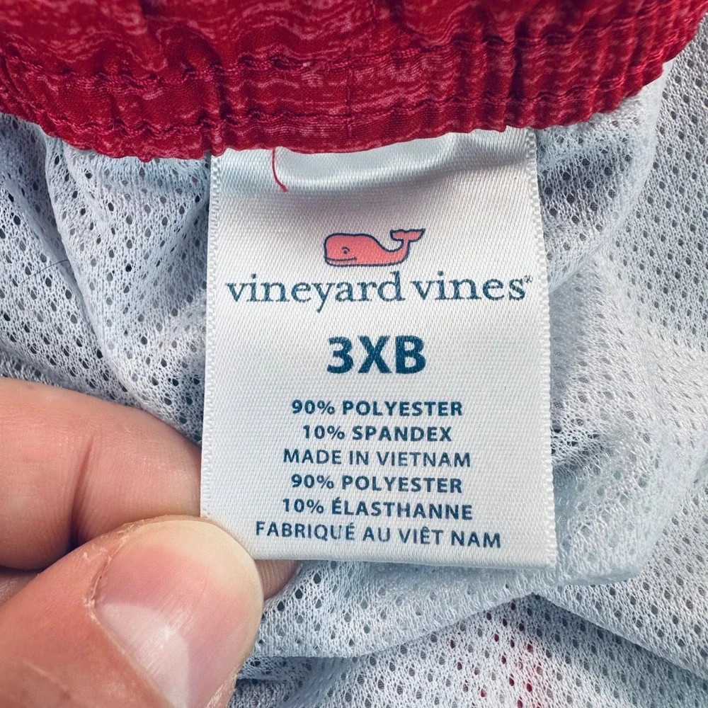 Vineyard Vines Men's 3XB Chappy Swim Trunks Red White Blue Striped Board Shorts